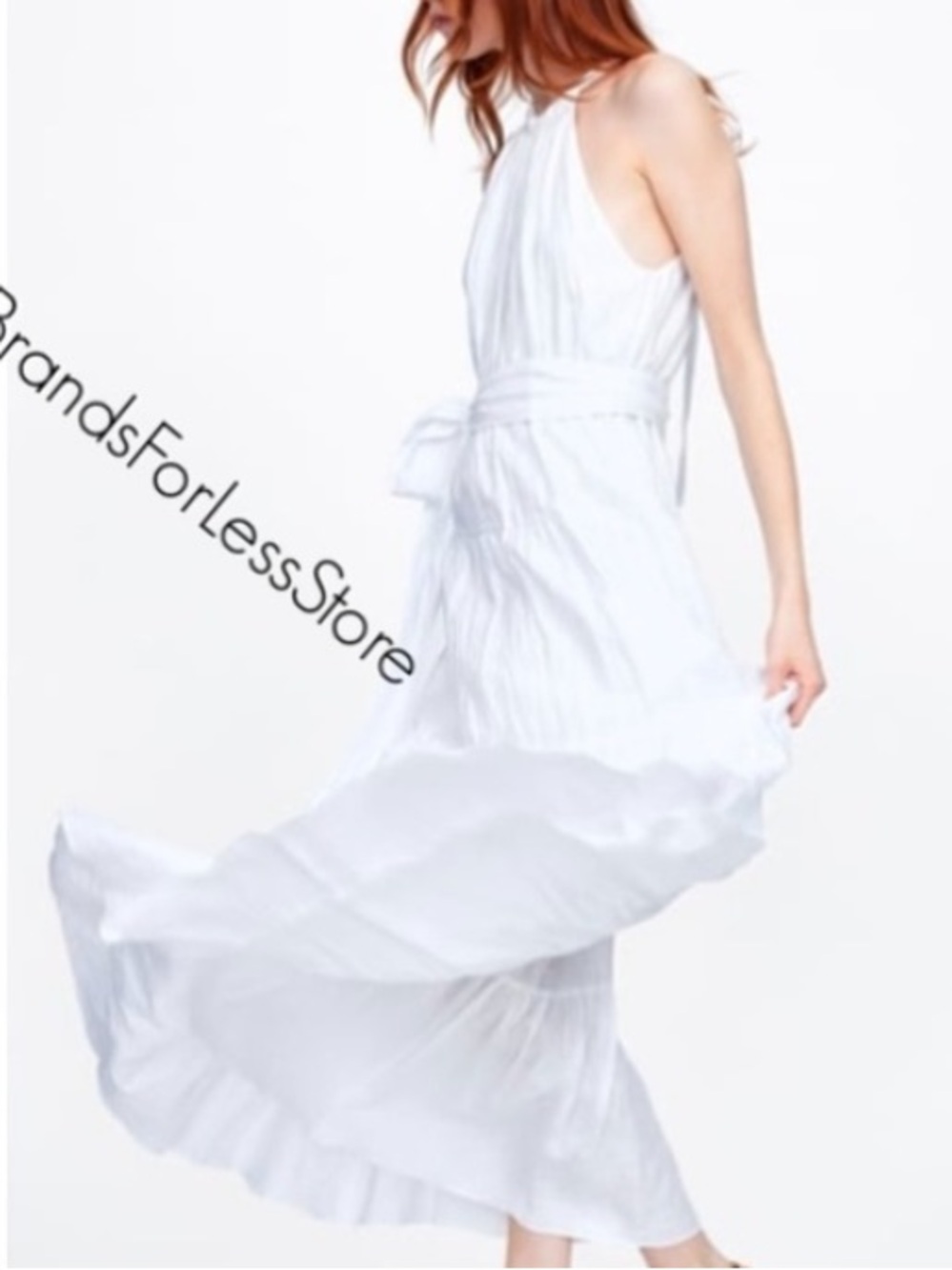 ⬆️ ZARA WHITE 100% LINEN HALTER BELTED FULLY LINED MAXI DRESS - Picture 14 of 15